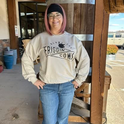Blame the Friggin Cows Tan sweatshirt