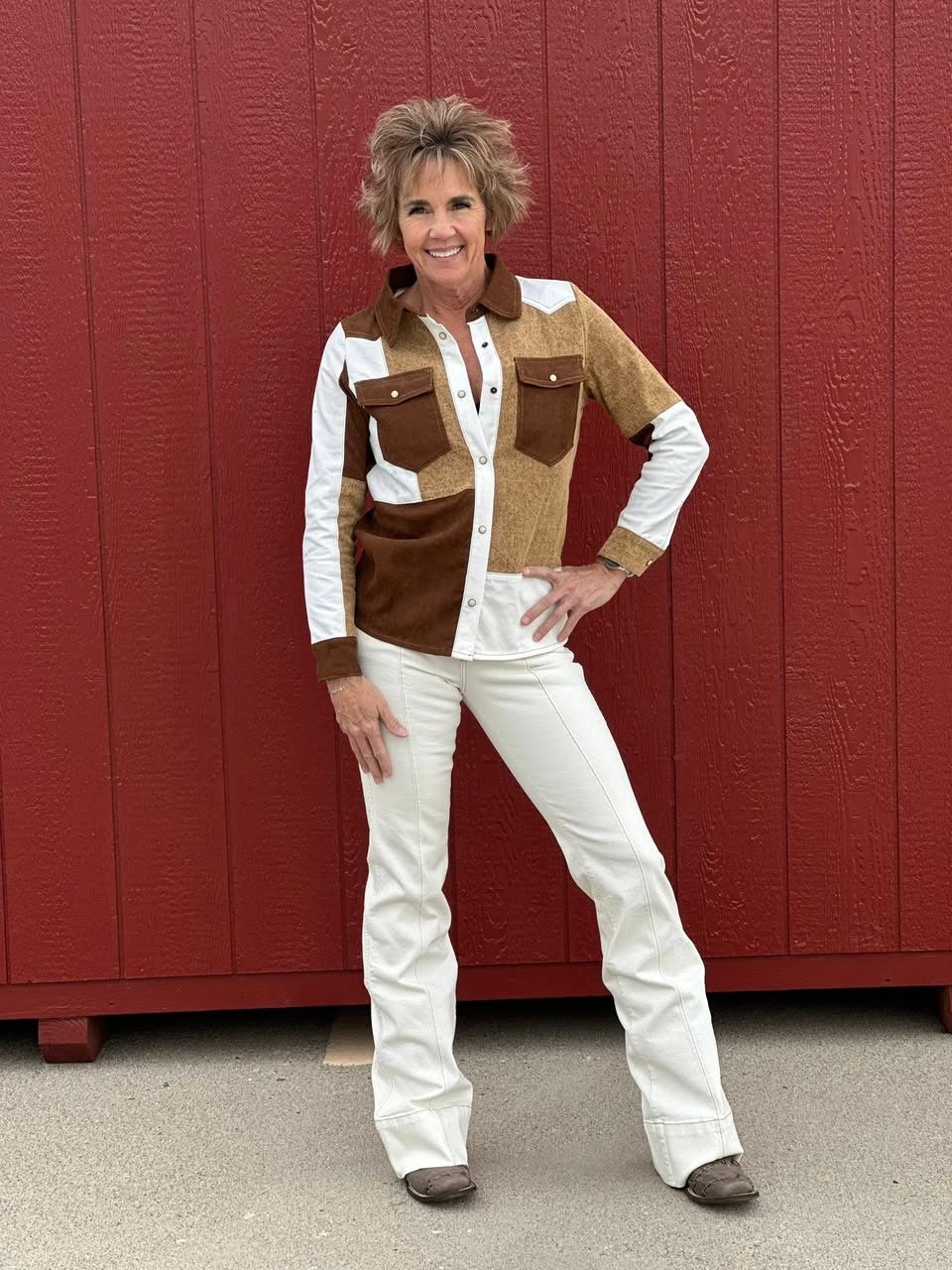 Lucky & Blessed Color Block Denim Snap Shirt