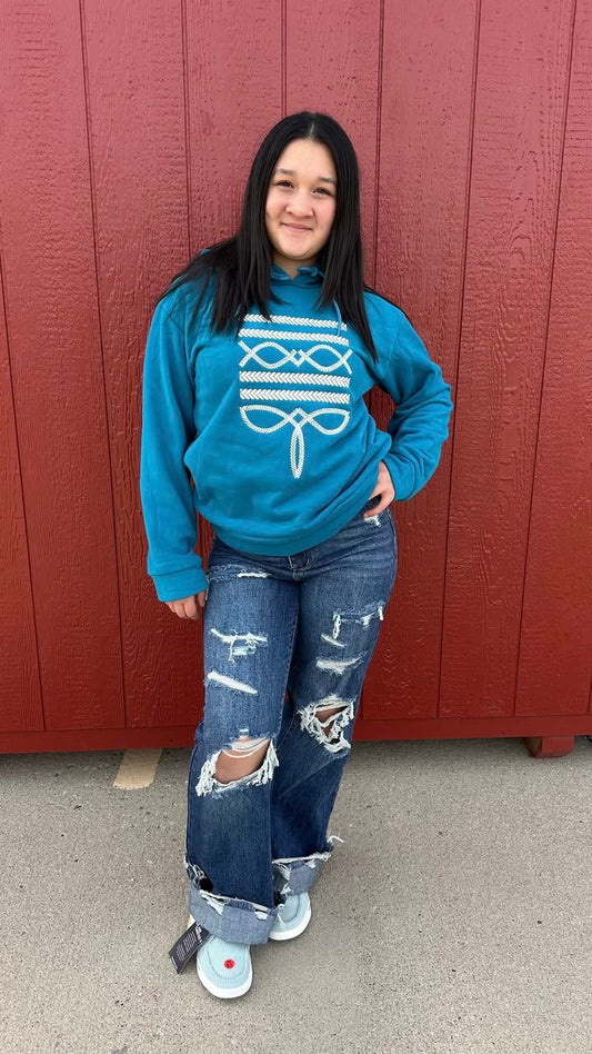 Lucky & Blessed Boot stitch Jade Hoodie